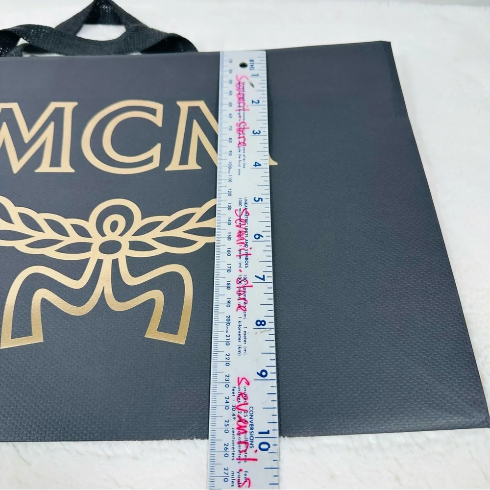 MCM 14.5”x10”x5” Authentic Black Gold Logo Shopping Paper Bag Gift Tote Small - Picture 3 of 4